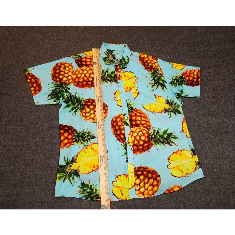 Men's Shirt Shein Button Up Short Sleeve Pineapple Print Hawaiian Size XL - Picture 4 of 10